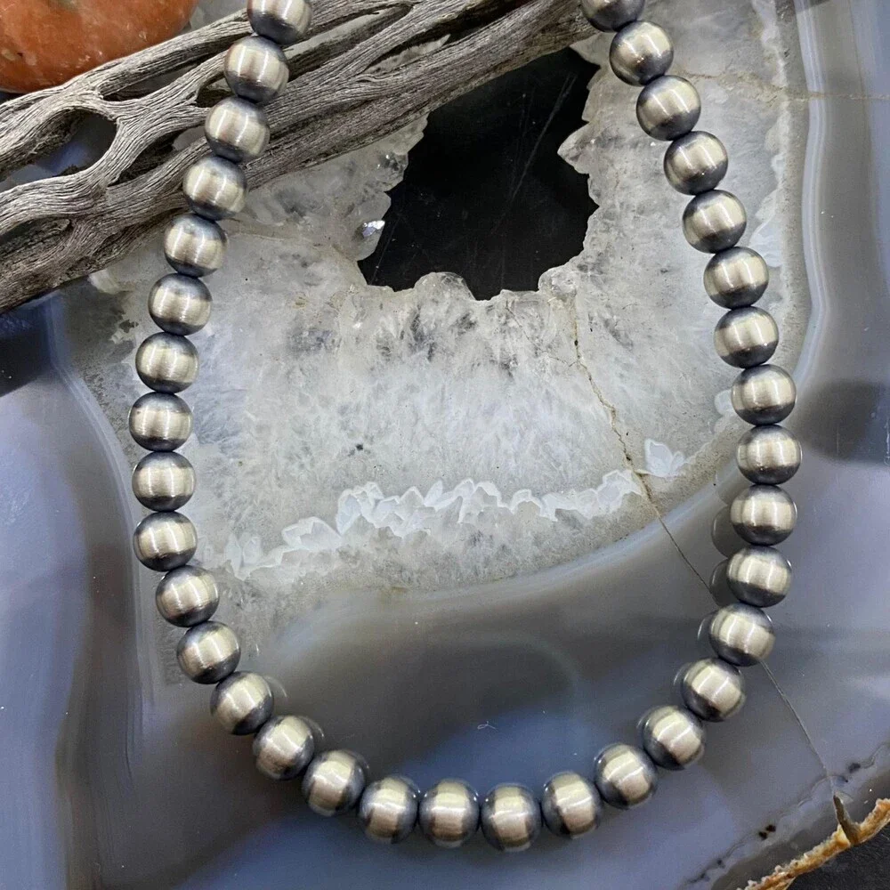 Navajo Pearl Beads 6 mm Sterling Silver Necklace Length 16